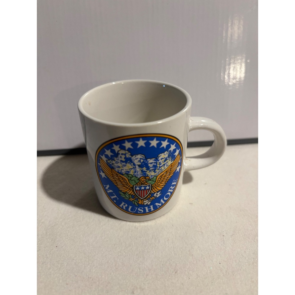 Vintage Mt. Rushmore Souvenir Mini Mug White Ceramic Patriotic Espresso Cup